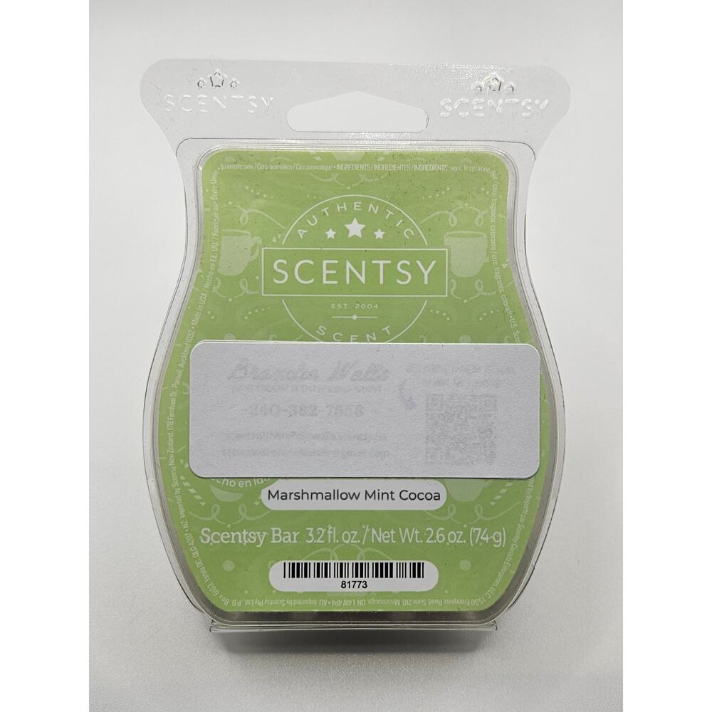 Scentsy Wax Bar Marshmallow Mint Cocoa 3.2 oz Wax Melt Holiday Scent